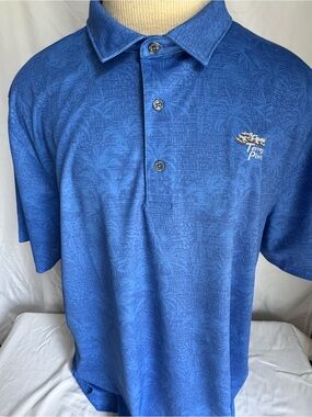 Bermuda Sands Torrey Pines Polo Mens XL Palm Print Blue Golf Shirt EUC